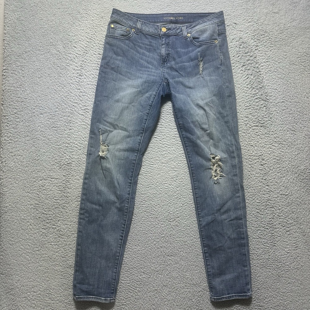 Michael Kors‎ Dillon Relaxed Jeans Womens 4 Jeans Distressed Blue Jeans Mid Rise